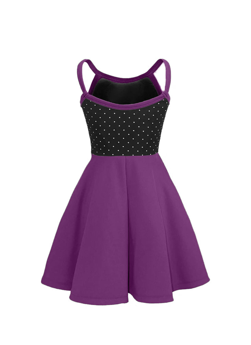 White Pin Dot on Black Bodice/Magenta Knit Show Choir Dress back