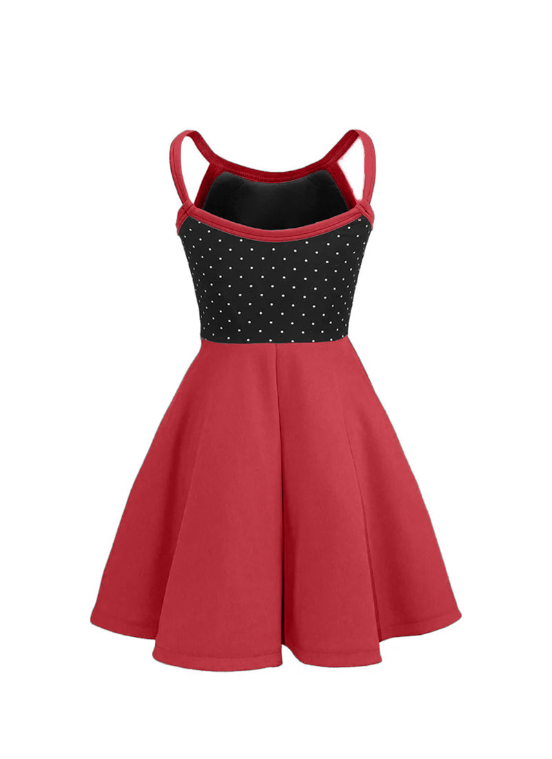 White Pin Dot on Black Bodice/Red Knit Show Choir Dress back