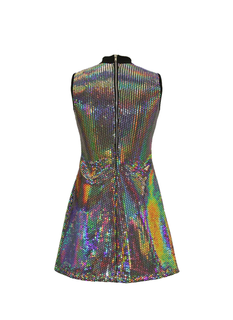 Silver Laser Sequin on Black Show Choir Dress Back View