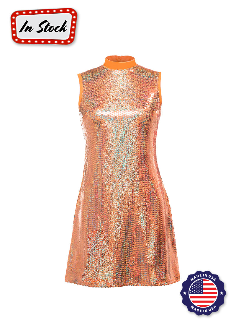 Orange Spotlight Sequin Show Choir Dress Front View