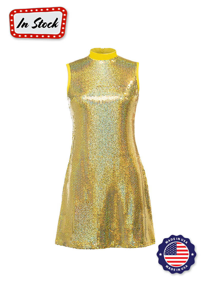 Yellow Spotlight Sequin Show Choir Dress Front View