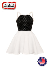 Black/ White Knit Show Choir Dress with Rhinestone Trim - InStock PrePak