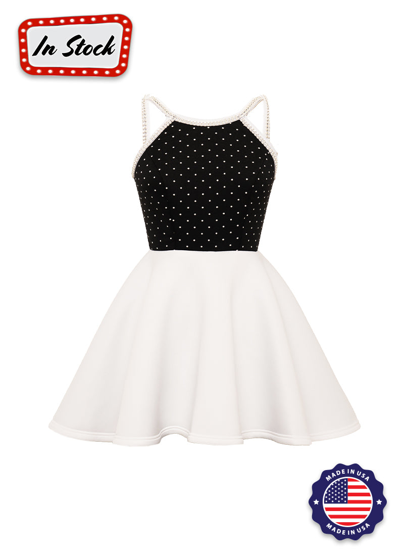 Black/ White Knit Show Choir Dress with Rhinestone Trim - InStock PrePak