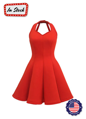 Red Sweetheart Halter Super Techno Show Choir Dress Front View