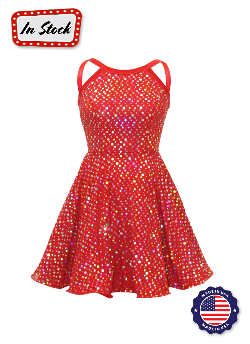 Red/Silver Laser Sequin Mesh Show Choir Dress Front View