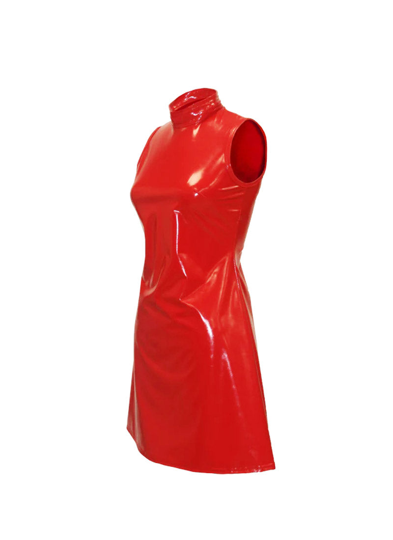 Shiny Red Stretch Vinyl Show Choir Dress Side View