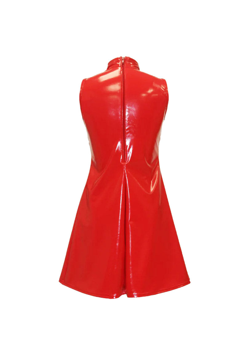 Shiny Red Stretch Vinyl Show Choir Dress Back View