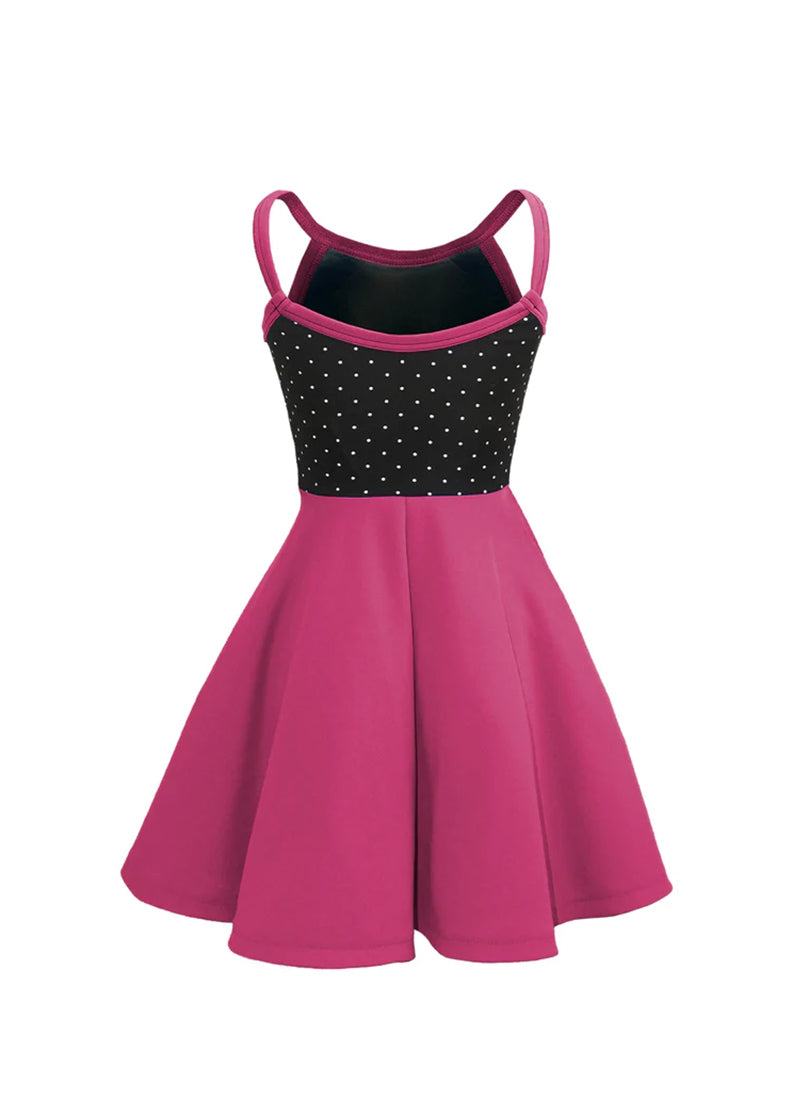 White Pin Dot on Black Bodice/ Rose Knit Show Choir Dress Back View