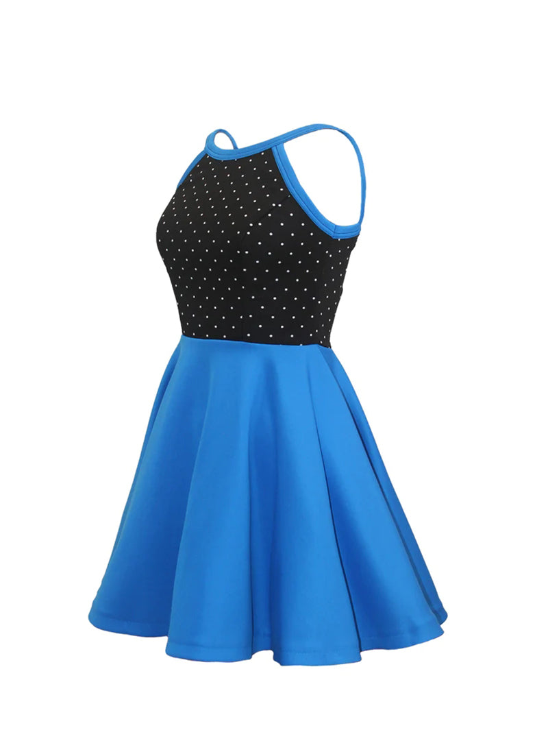 White Pin Dot on Black Bodice/ Royal Knit Show Choir Dress Side View