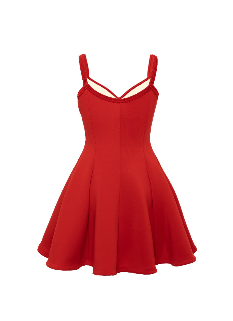 Red Sweetheart Straps Princess Seam Show Choir Dress with Attached Briefs Back View