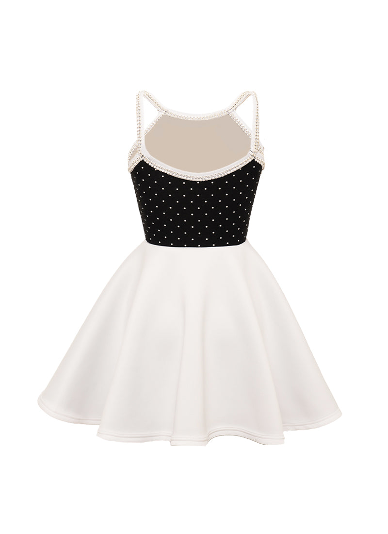 Black/ White Knit Show Choir Dress with Rhinestone Trim - InStock PrePak