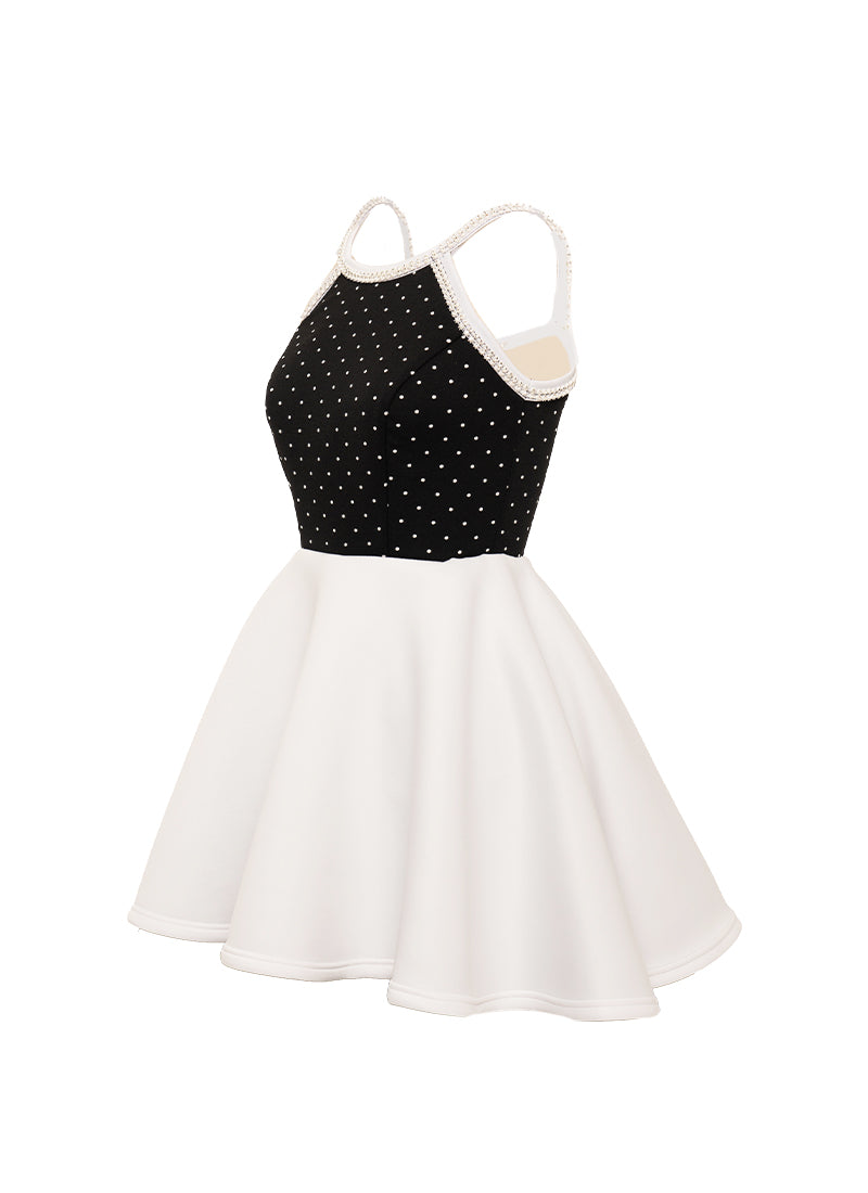 Black/ White Knit Show Choir Dress with Rhinestone Trim - InStock PrePak