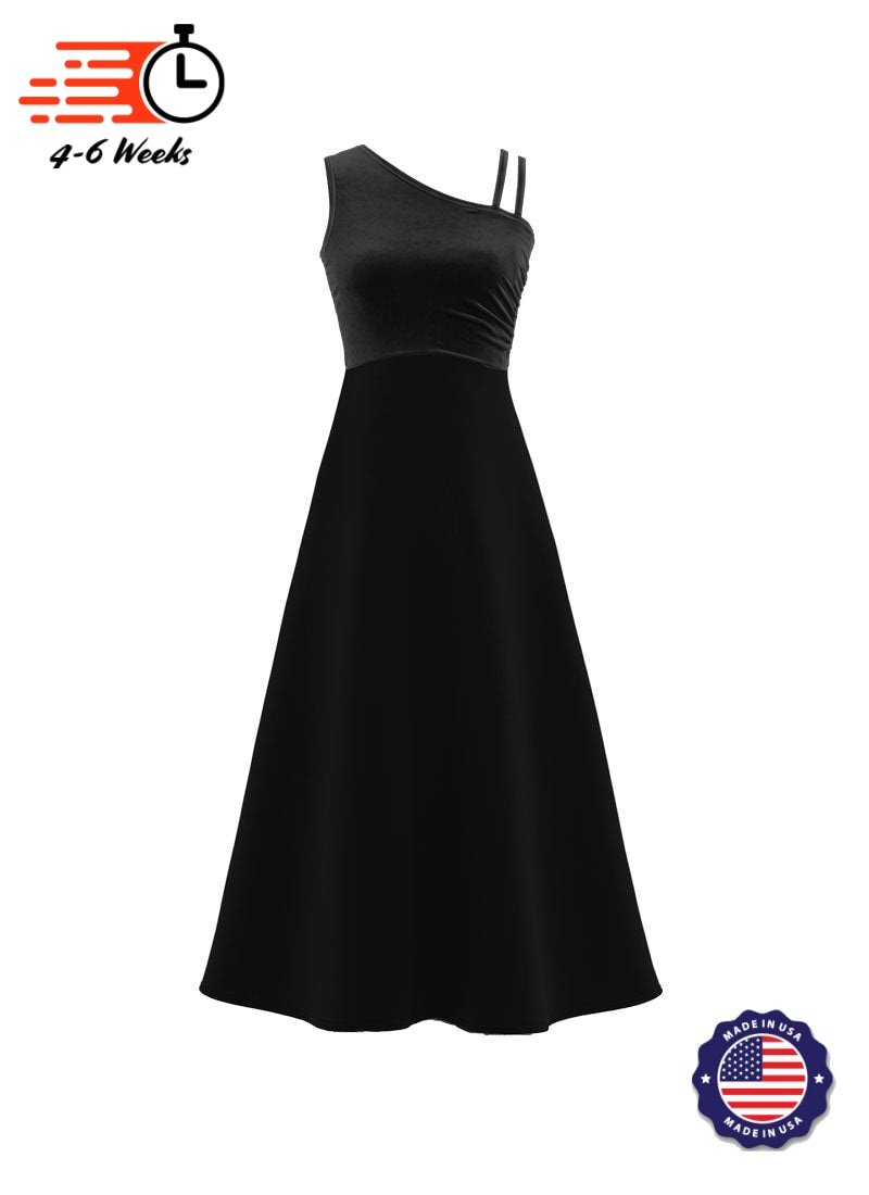strapless open back dress One-Shoulder Sleeveless Stretch Velvet Top / Black Crepe Knit Gown 2XL- / Black