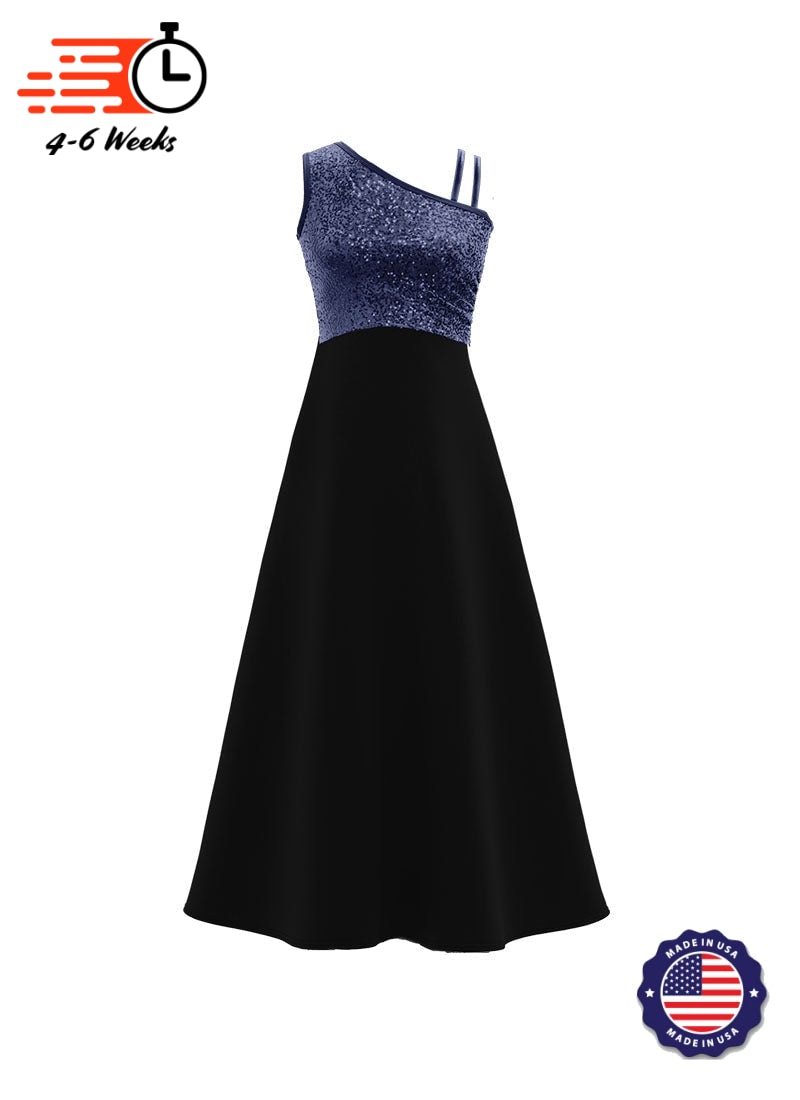 One-Shoulder Sleeveless Stretch Sequin Top / Black Crepe Knit Gown - ShowChoirDresses.com One-Shoulder Sleeveless Stretch Sequin Top / Black Crepe Knit Gown - ShowChoirDresses.com