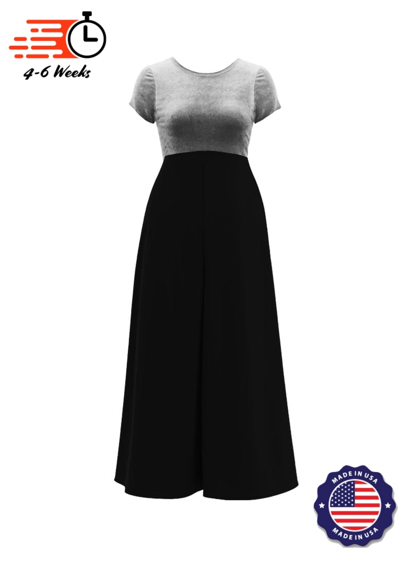 Jewel Neck V-Back Neck Short Sleeve Stretch Velvet Top/ Black Crepe Knit Palazzo Pantsuit