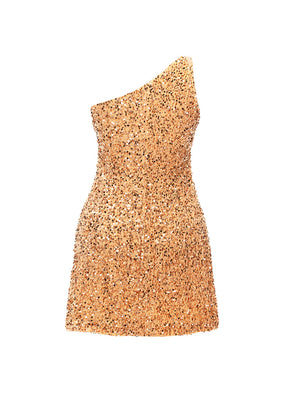 Tan Velvet Sequin One Shoulder A-Line SHIFT Show Choir Dress Back