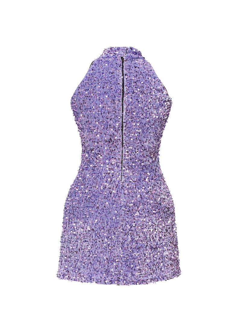 Lavender - Purple Velvet Sequin High Neck A-Line SHIFT Show Choir Dress - Ships 4 to 6 Weeks