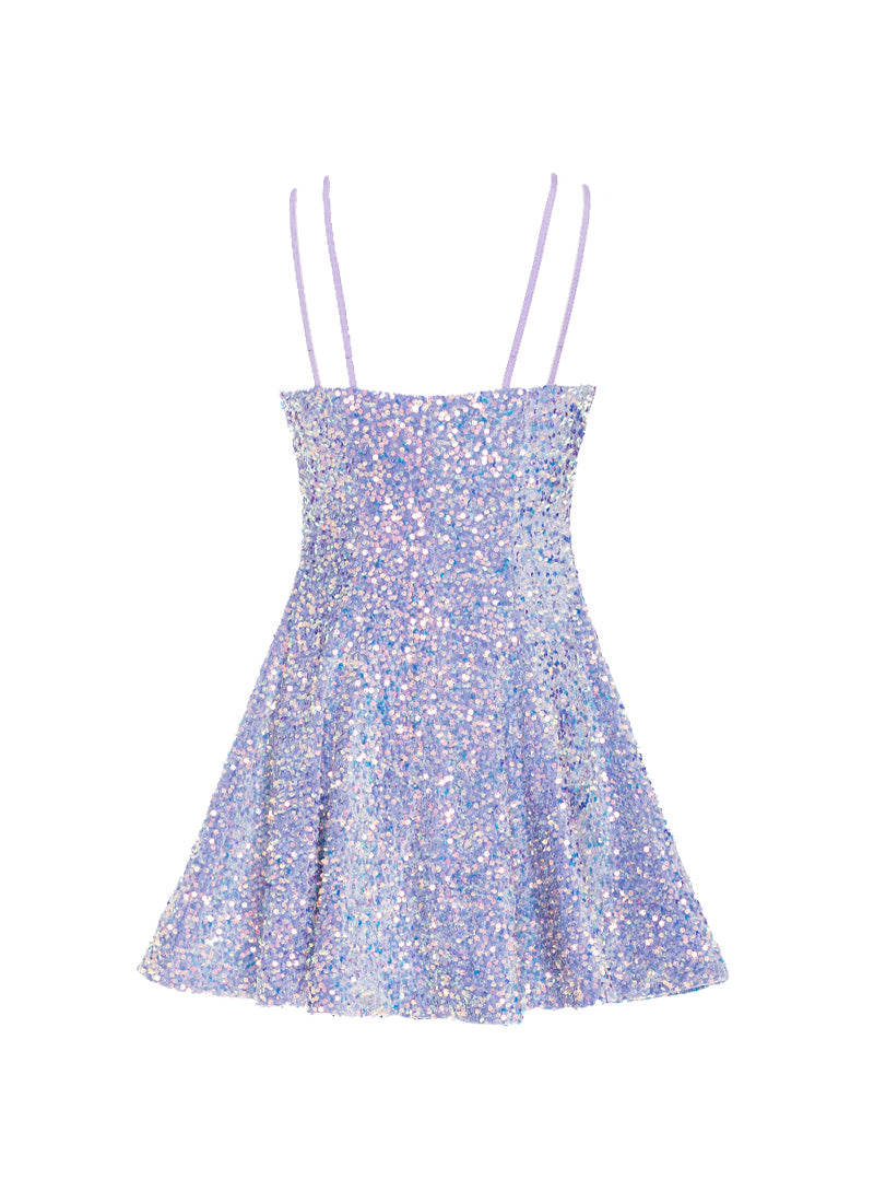 Lilac - Clear Iris Velvet Sequin Classic Square Neckline Princess Seam Show Choir Dress Back