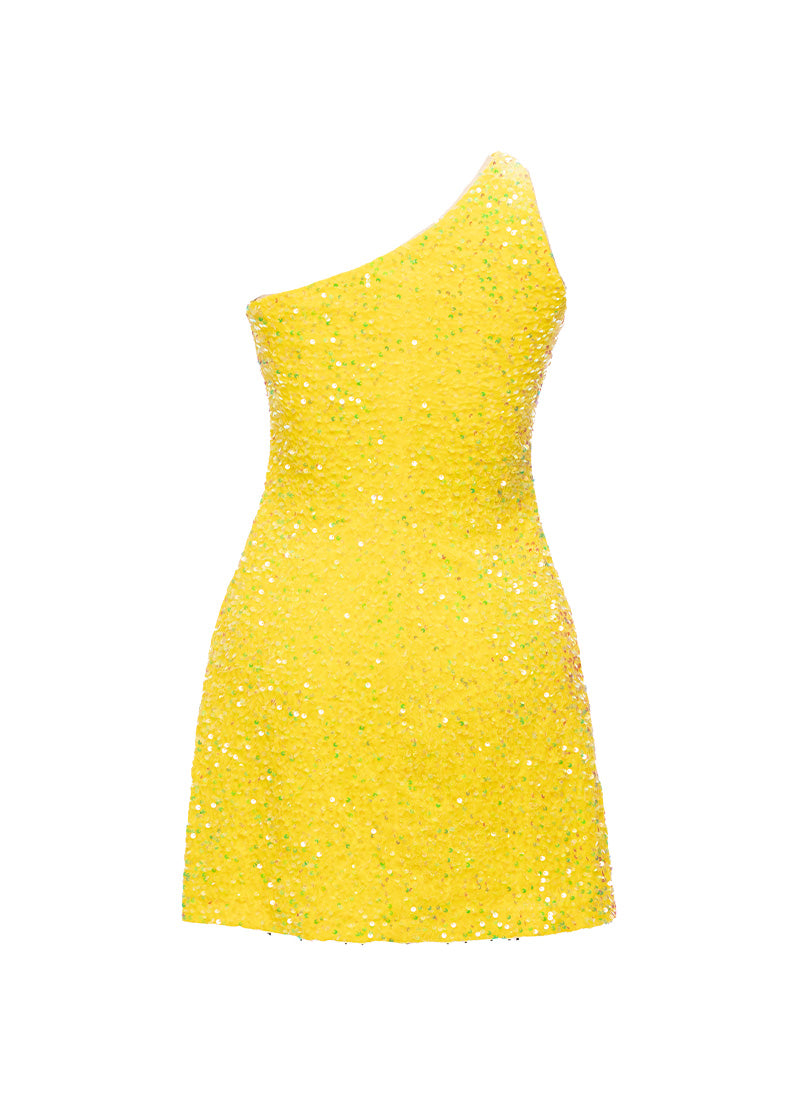 Lemon Velvet Iridescent Sequin One Shoulder A-Line SHIFT Show Choir Dress Back