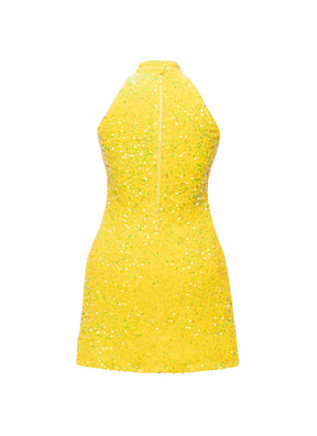 Lemon Velvet Iridescent Sequin High Neck A-Line SHIFT Show Choir Dress Back