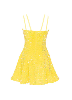 Lemon - Clear Iridescent Velvet Sequin Classic Square Neckline Princess Seam Show Choir Dress - Ships 4 to 6 weeks