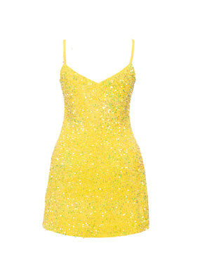 Lemon Velvet Iridescent Sequin V-Neck A-Line SHIFT Show Choir Dress Back