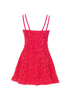 Hot Pink - Hot Pink Iridescent Velvet Sequin Classic Sweetheart Princess Seam Show Choir Dress - Ships 4 to 6 weeks