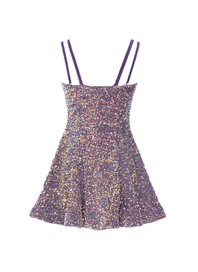 Lavender - Clear Iridescent Velvet Sequin Classic Square Neckline Princess Seam Show Choir Dress - Ships 4 to 6 weeks