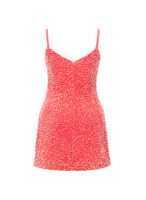 Coral Velvet Iridescent Sequin V-Neck A-Line SHIFT Show Choir Dress Back