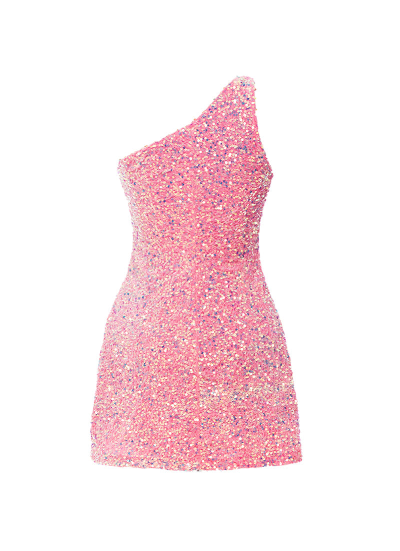 Velvet Iridescent Sequin One Shoulder A-Line SHIFT Show Choir Dress Back