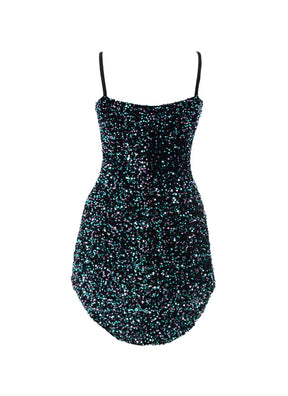 Black - Black, Teal and Purple Velvet Sequin V-Neck/V-Hem A-Line SHIFT Show Choir Dress - Ships 4 to 6 Weeks