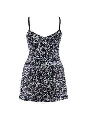 Black - Cool White Velvet Sequin V-Neck A-Line SHIFT Show Choir Dress - Ships 4 to 6 Weeks