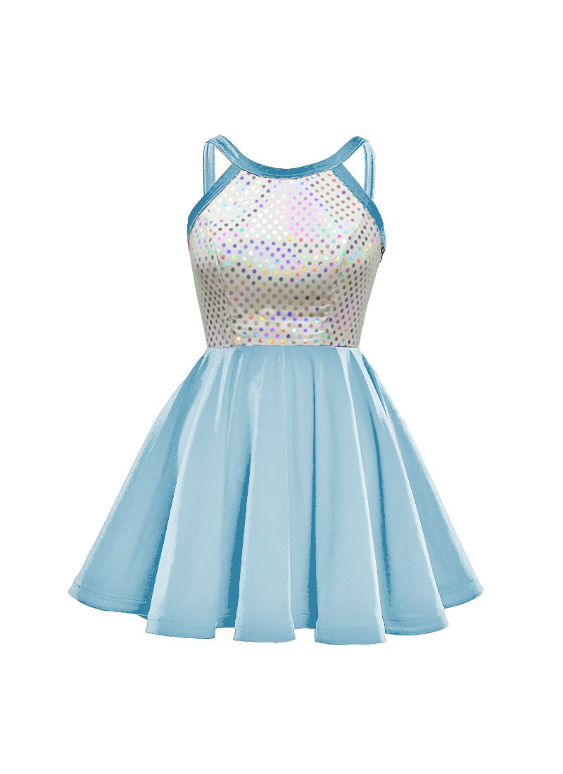 White/Silver Laser Dot & Velvet Show Choir Dress - Blues - Ships 4 to 6 weeks