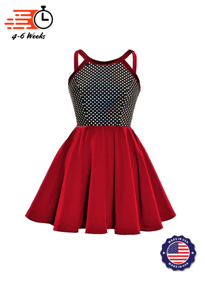 Black/Silver Laser Dot & Velvet Show Choir Dress - Reds & Oranges