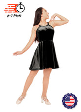 The DANCER Black Stretch Velvet Show Choir Dress w/model front