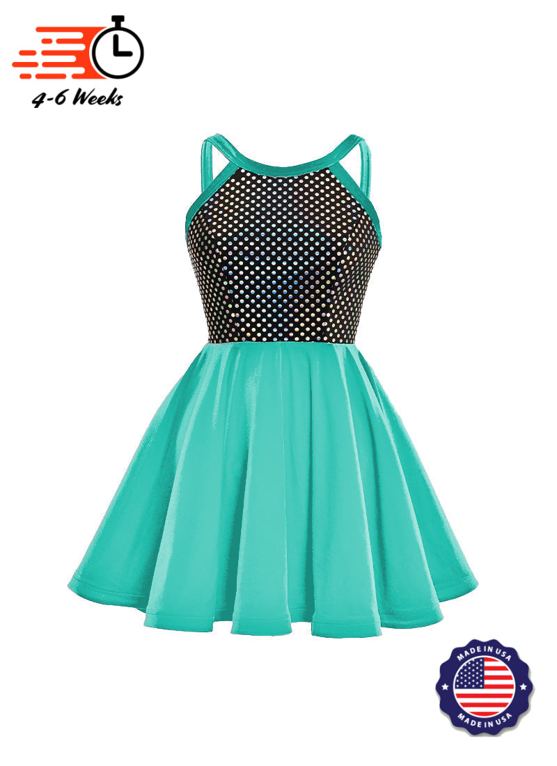 Black/Silver Laser Dot & Velvet Show Choir Dress - Blues - Ships 4 to 6 weeks Tiffany Blue / XS - Black/Silver Laser Dot & Velvet Show Choir Dress - Blues - Ships 4 to 6 weeks Tiffany Blue / XS -