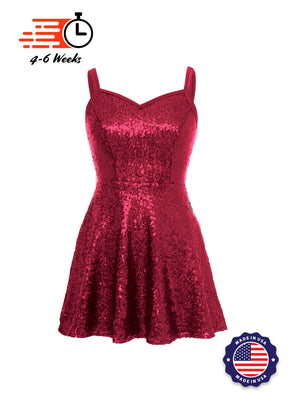 Solid Sequin Sweetheart Neckline Show Choir Dress Orange and Reds - Ships in 4-6 weeks