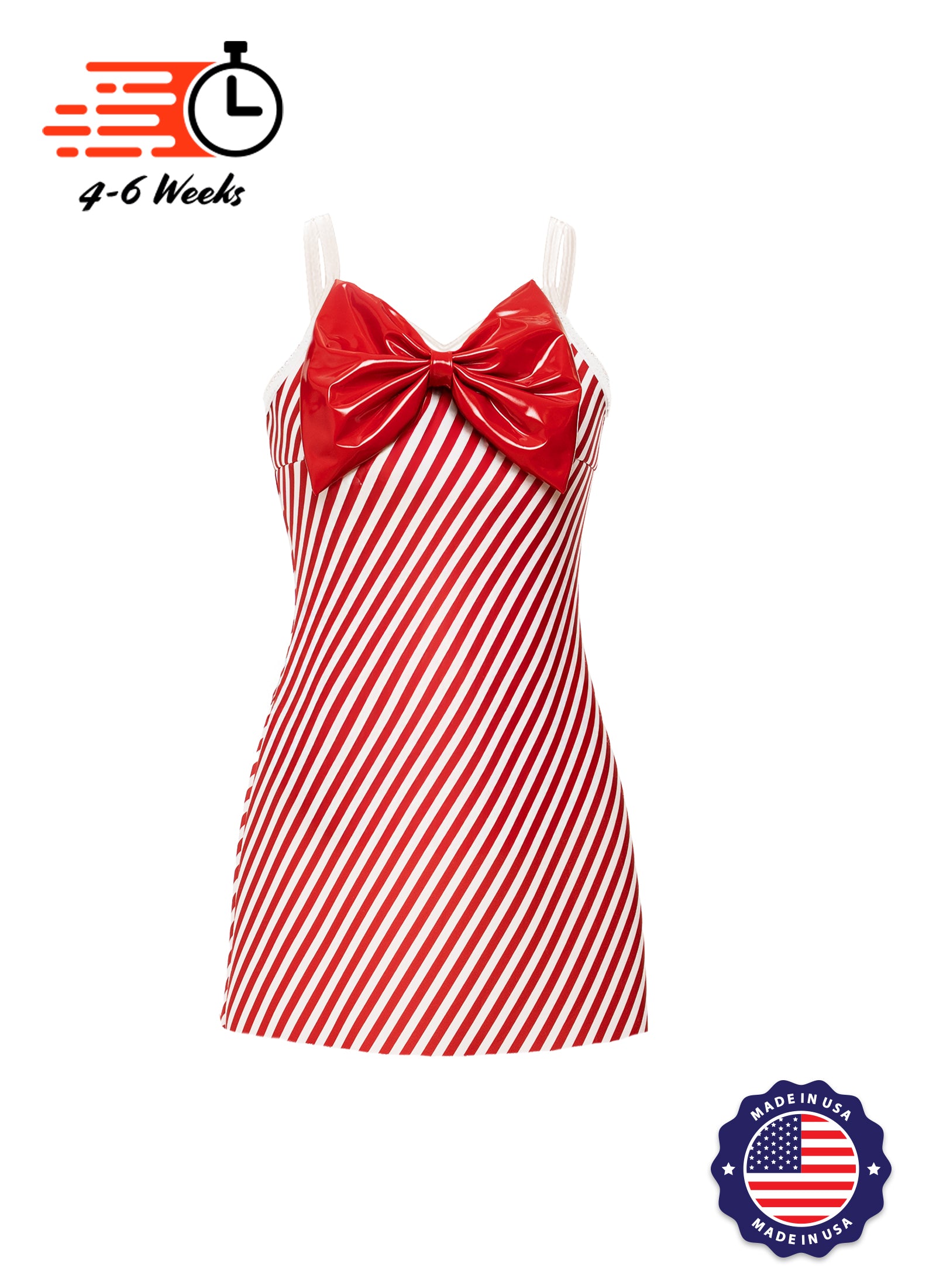Candy Cane Stripe with Red Bow Shift Show Choir Dress - Ships 4 to 6 w Candy Cane Stripe with Red Bow Shift Show Choir Dress - Ships 4 to 6 w