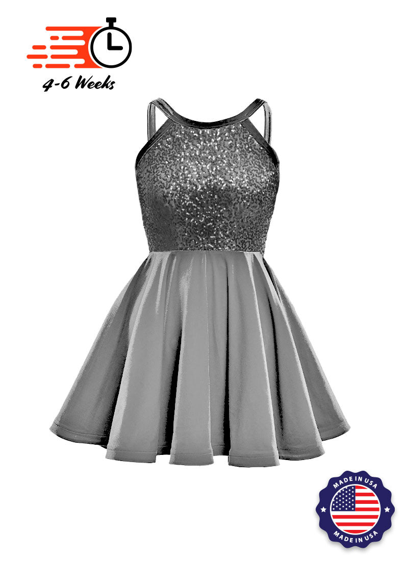 Dark Grey Sequin Solid & Velvet Show Choir Dress - Neutrals and Black - Ships 4 to 6 weeks