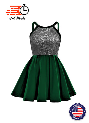Dark Grey Sequin Solid & Velvet Show Choir Dress - Ships 4 to 6 weeks