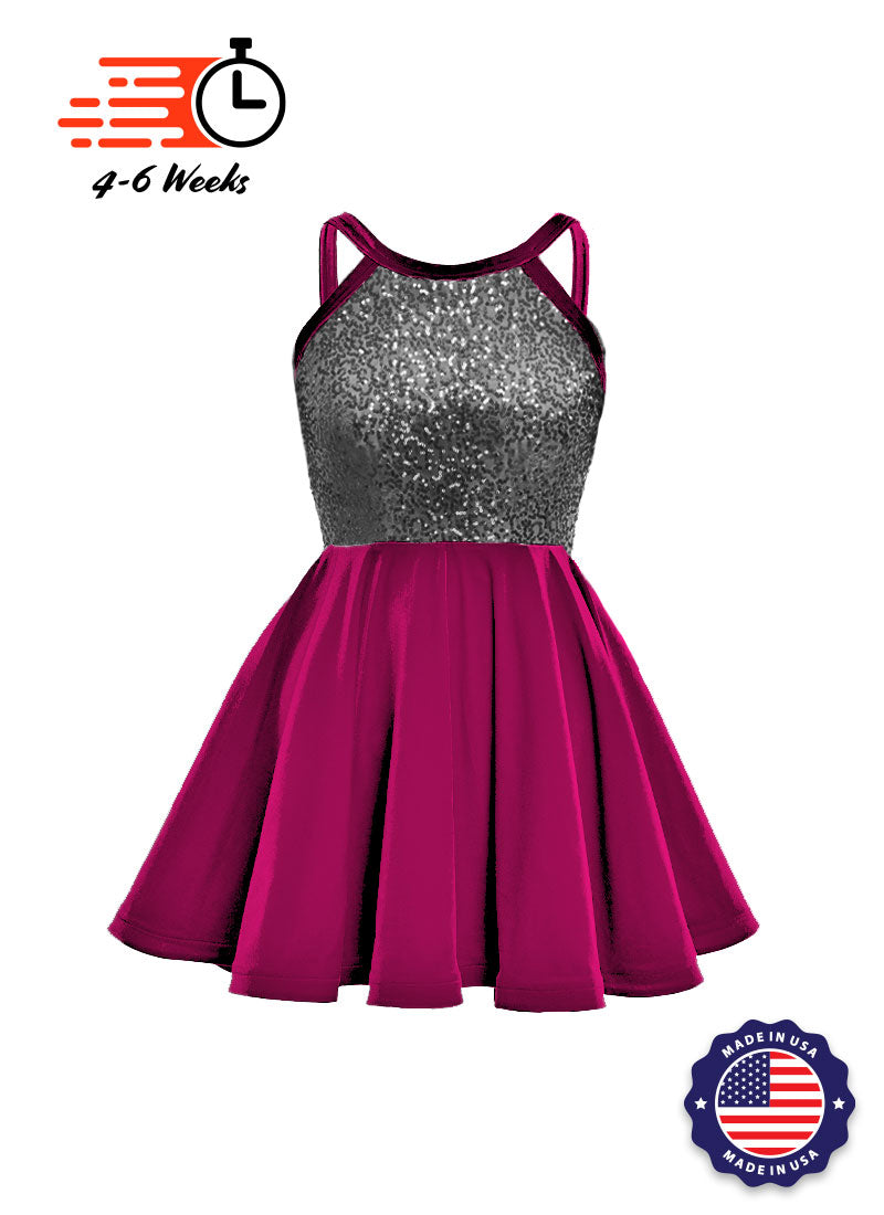 Dark Grey Solid Sequin & Velvet Show Choir Dress - Purples - Ships 4 to 6 weeks