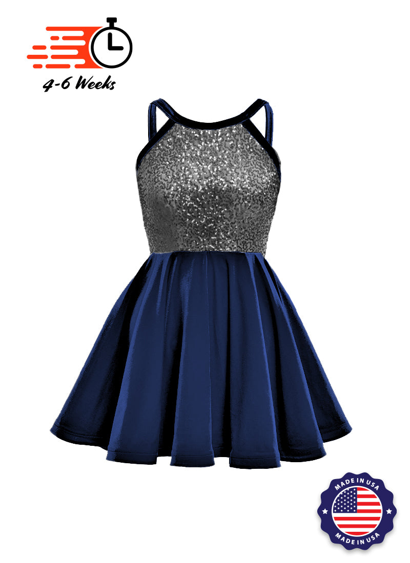 Dark Grey Sequin Solid & Velvet Show Choir Dress - Blues - Ships 4 to 6 weeks