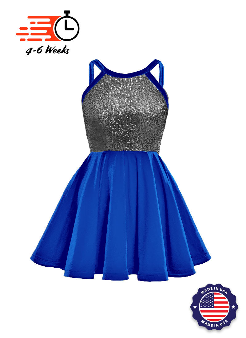 Dark Grey Sequin Solid & Velvet Show Choir Dress - Blues - ships 4 to 6 Weeks Royal Blue / 2XS - Dark Grey Sequin Solid & Velvet Show Choir Dress - Blues - ships 4 to 6 Weeks Royal Blue / 2XS -