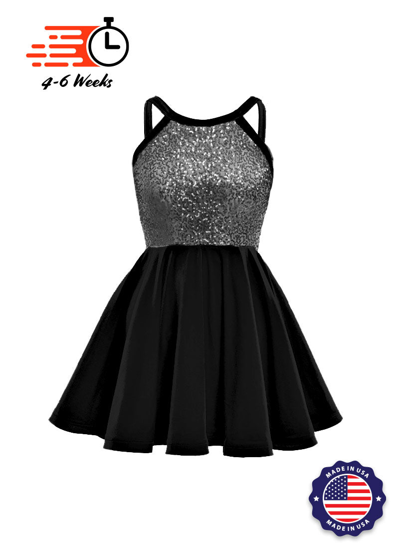 Dark Grey Sequin Solid & Velvet Show Choir Dress - Neutrals and Black - Ships 4 to 6 weeks