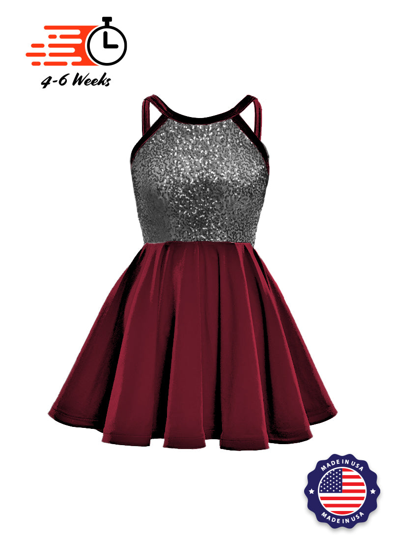 Dark Grey Solid Sequin & Velvet Show Choir Dress - Reds - Ships 4 to 6 weeks