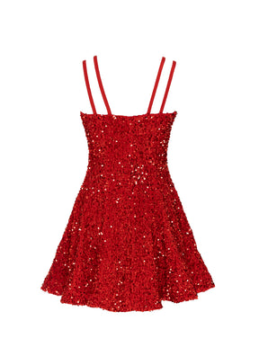 Red - Red Velvet Sequin Classic Sweetheart Princess Seam Show Choir Dress - Ships 4 to 6 weeks