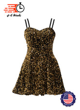 Black - Gold Sequin Classic Sweetheart Princess Seam Show Choir Dress Front View