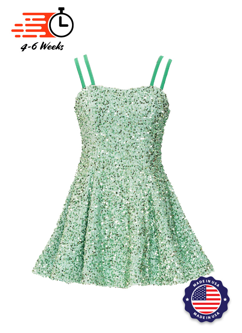 Velvet Sequin - Tone on Tone Classic Square Neckline Princess Seam Show Choir Dress - Ships 4 to 6 weeks Mint Velvet with Mint Sequins / L - Velvet Sequin - Tone on Tone Classic Square Neckline Princess Seam Show Choir Dress - Ships 4 to 6 weeks Mint Velvet with Mint Sequins / L -