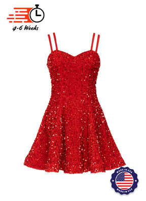 Red Velvet Sequin Classic Sweetheart Princess Seam Show Choir Dress Front