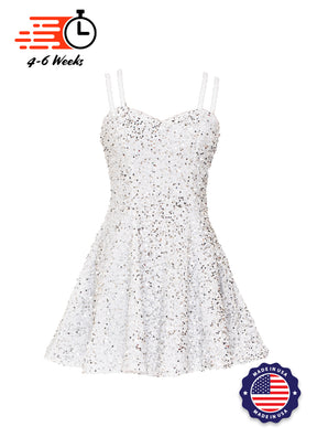 White - Silver Velvet Sequin Classic Sweetheart Princess Seam Show Choir Dress Front